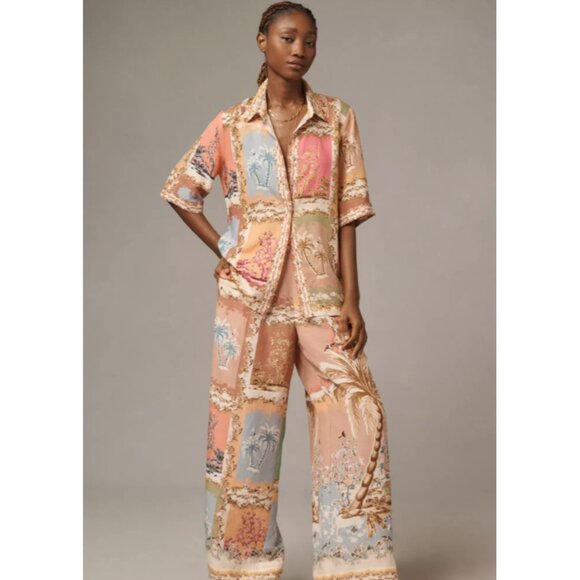 Ranna Gill Tropical Print Linen Blend Collared Blouse Size Small Anthropologie - Picture 3 of 5